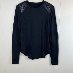 Lululemon Womens Quilted‎ Shoulder Top Size 4 Black Elbow Patch Long Sleeve